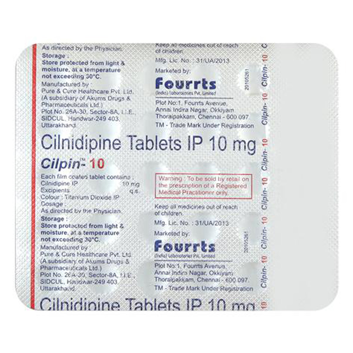 Cilpin 10 Tablet 30's, Pack of 30 TabletS Cilpin 10 Tablet 30's, Pack of 30 TabletS