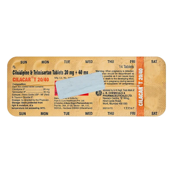 Cilacar T 20 mg/40 mg Tablet 14's, Pack of 14 TabletS