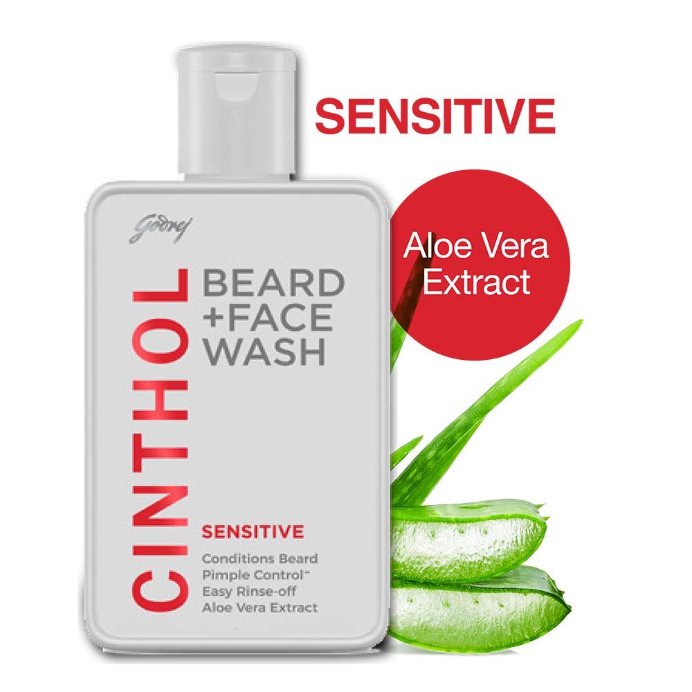 Cinthol Beard+Face Wash Sensitive 100 ml | Aloe Vera Extract | Effectively Control Pimple | Dual Cleansing System | For Men | For Sensitive Skin, Pack of 1 Cinthol Beard+Face Wash Sensitive 100 ml | Aloe Vera Extract | Effectively Control Pimple | Dual Cleansing System | For Men | For Sensitive Skin, Pack of 1