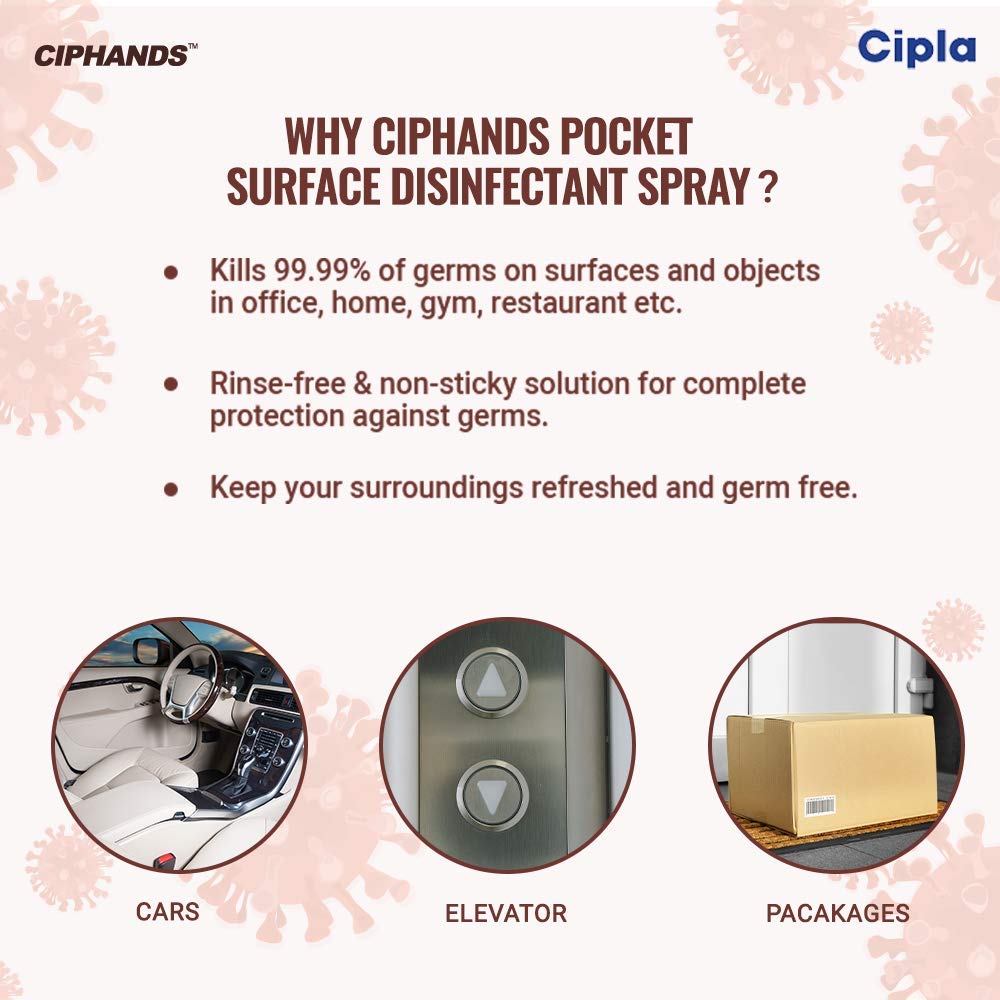Ciphands Pocket Surface Disinfectant Spray, 18 ml, Pack of 1 Ciphands Pocket Surface Disinfectant Spray, 18 ml, Pack of 1