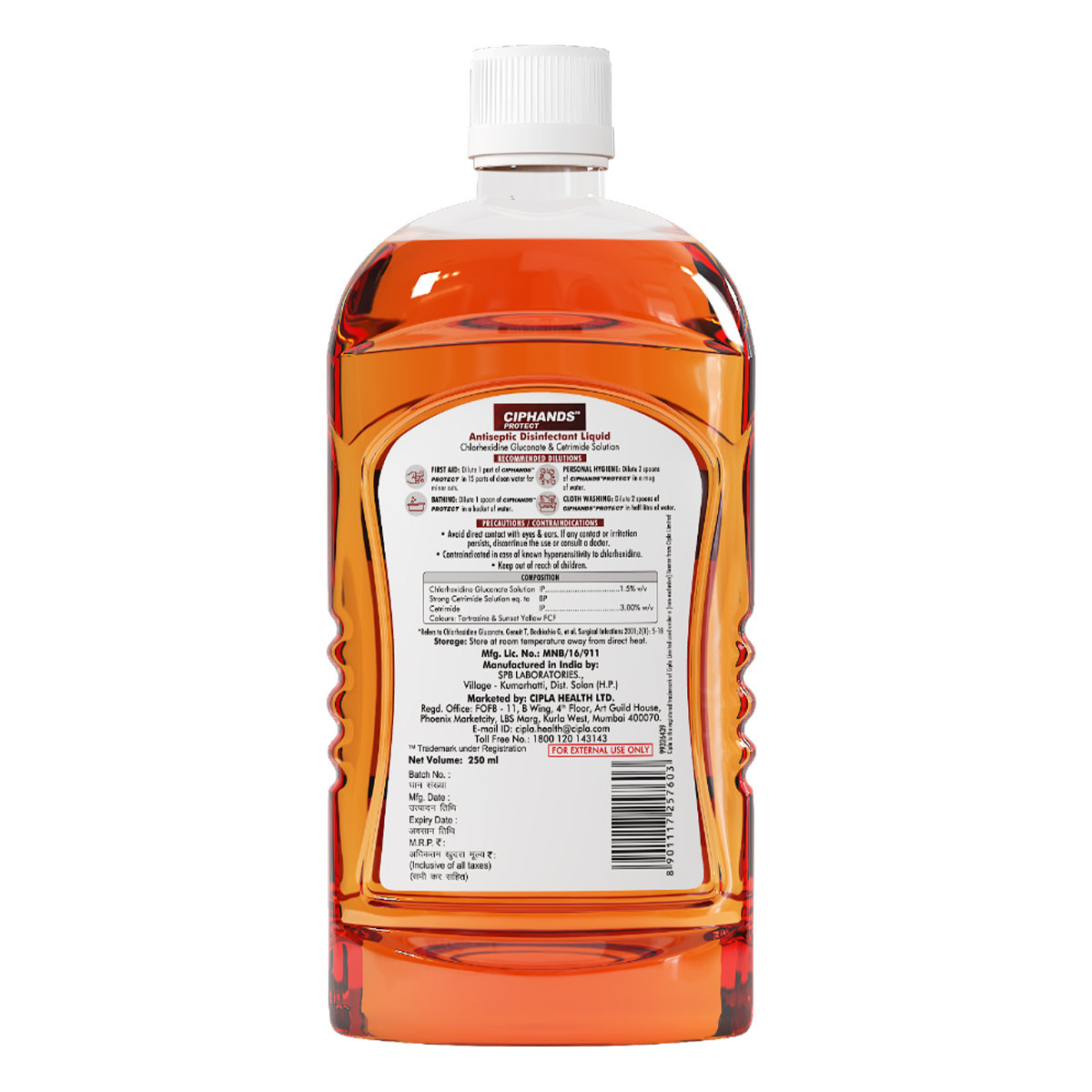 Ciphands Protect Antiseptic Disinfectant Liquid, 250 ml, Pack of 1 Ciphands Protect Antiseptic Disinfectant Liquid, 250 ml, Pack of 1