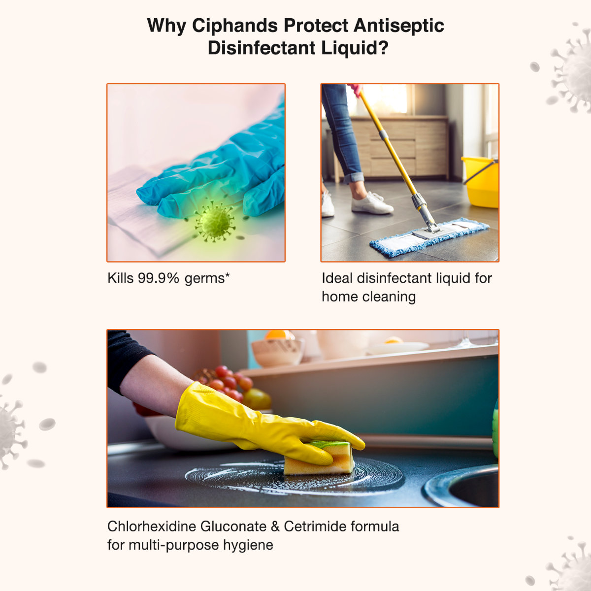 Ciphands Protect Antiseptic Disinfectant Liquid, 250 ml, Pack of 1 Ciphands Protect Antiseptic Disinfectant Liquid, 250 ml, Pack of 1
