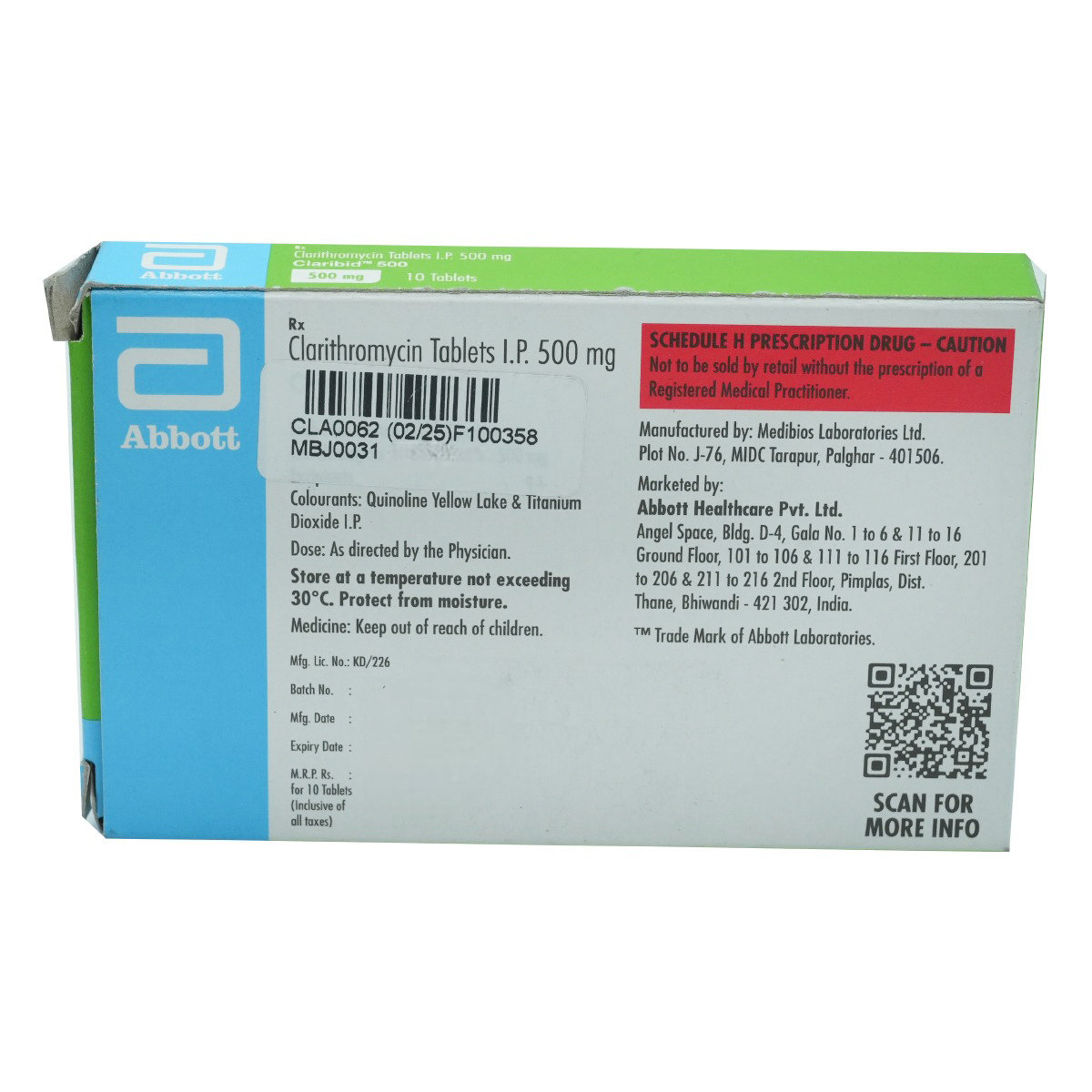 Claribid 500 Tablet 10's, Pack of 10 TABLETS Claribid 500 Tablet 10's, Pack of 10 TABLETS