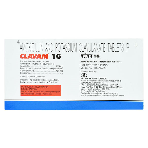 Clavam 1gm Tablet 10's, Pack of 10 TabletS Clavam 1gm Tablet 10's, Pack of 10 TabletS