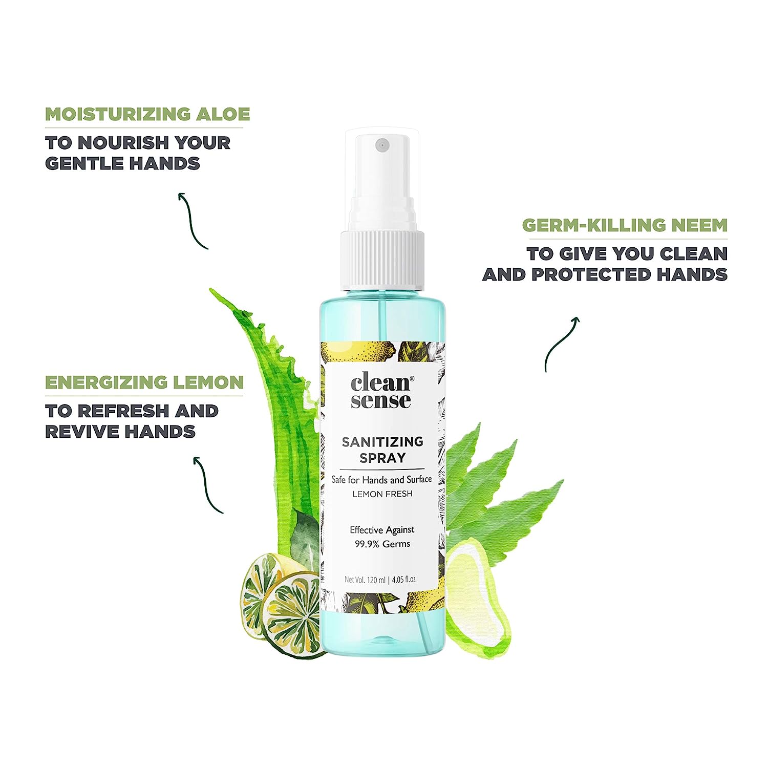 Cleansense Lemon Fresh Sanitizing Spray 120 ml | 70% Alcohol | 99.9% Germ Protection | Safe For Hand & Surface, Pack of 1 Cleansense Lemon Fresh Sanitizing Spray 120 ml | 70% Alcohol | 99.9% Germ Protection | Safe For Hand & Surface, Pack of 1