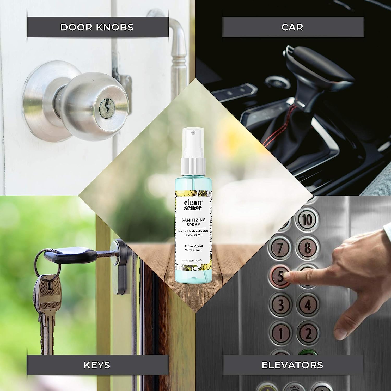 Cleansense Lemon Fresh Sanitizing Spray 120 ml | 70% Alcohol | 99.9% Germ Protection | Safe For Hand & Surface, Pack of 1 Cleansense Lemon Fresh Sanitizing Spray 120 ml | 70% Alcohol | 99.9% Germ Protection | Safe For Hand & Surface, Pack of 1