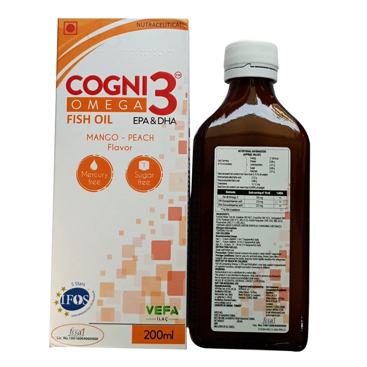 Cogni 3 Mango Peach Syrup 200 ml, Pack of 1 Cogni 3 Mango Peach Syrup 200 ml, Pack of 1