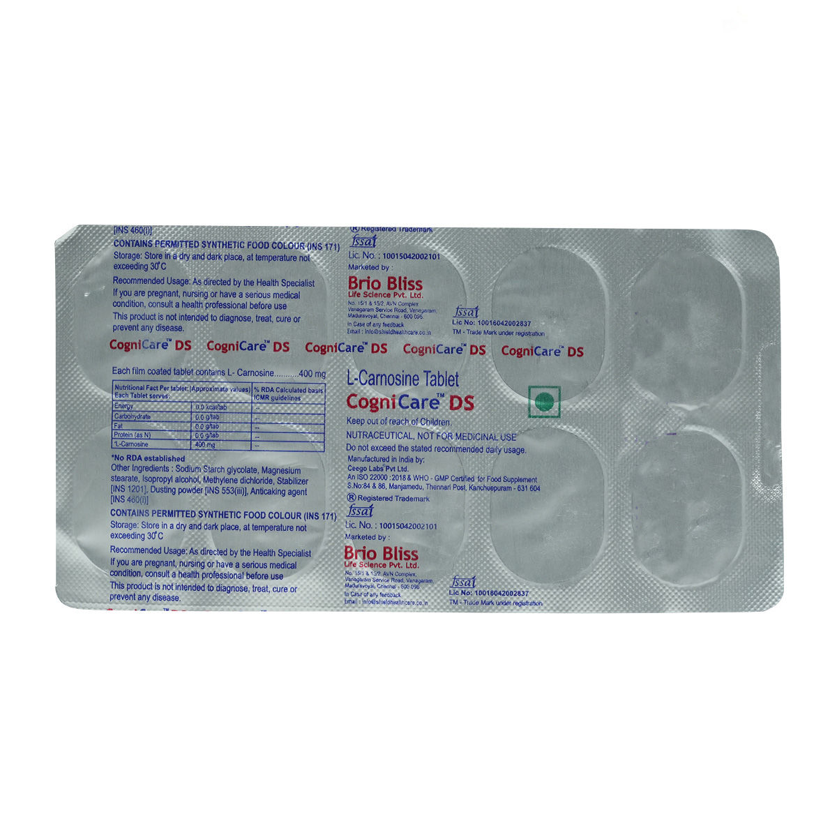 Buy Cognicare DS 400 Tablet 10's Online