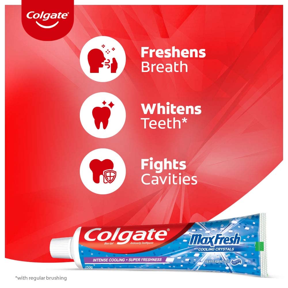 Colgate MaxFresh Cooling Crystals Blue Gel Peppermint Ice Toothpaste, 80 gm, Pack of 1 Colgate MaxFresh Cooling Crystals Blue Gel Peppermint Ice Toothpaste, 80 gm, Pack of 1