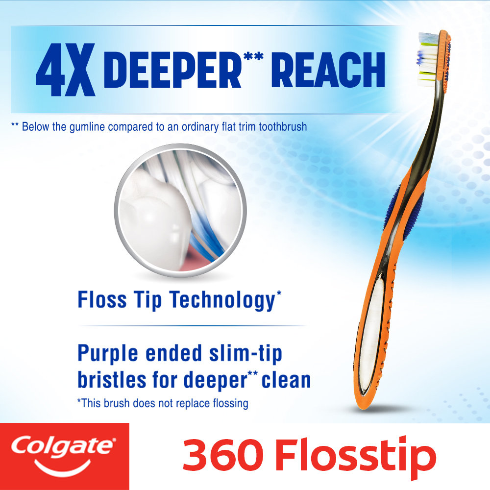 Colgate 360 Flosstip Toothbrush, 1 Count, Pack of 1 Colgate 360 Flosstip Toothbrush, 1 Count, Pack of 1