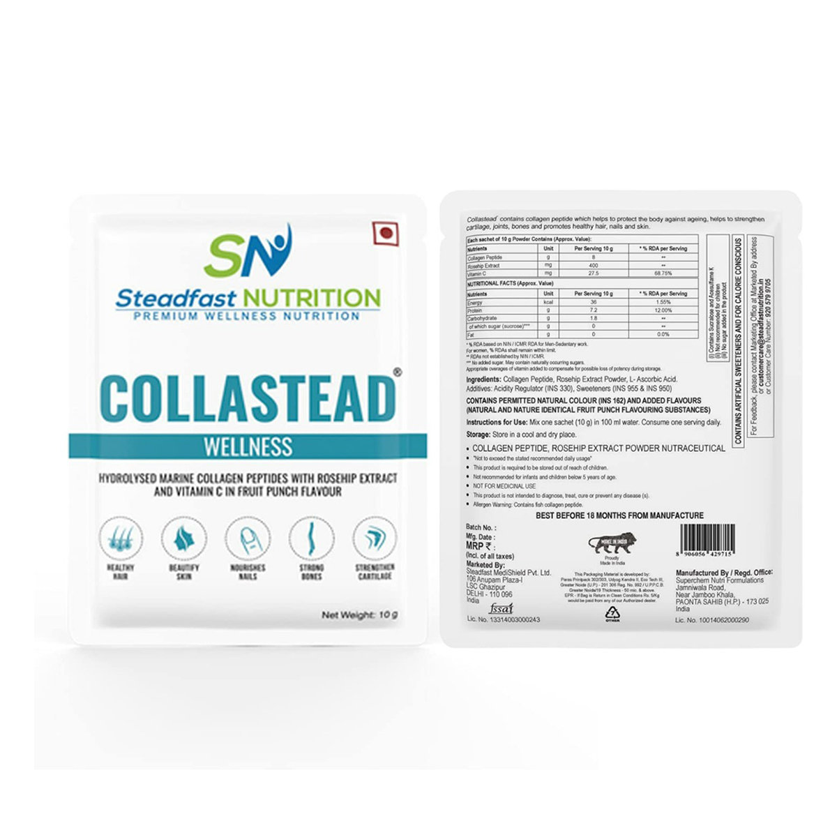 Steadfast Nutrition Collastead Wellness Fruit Punch Flavour Powder, 10 gm, Pack of 1 Steadfast Nutrition Collastead Wellness Fruit Punch Flavour Powder, 10 gm, Pack of 1