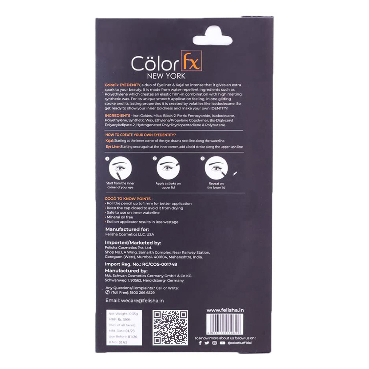 Color FX Eyedentity Ebony Black Kajal and Eyeliner 153, 1 Count, Pack of 1 Color FX Eyedentity Ebony Black Kajal and Eyeliner 153, 1 Count, Pack of 1