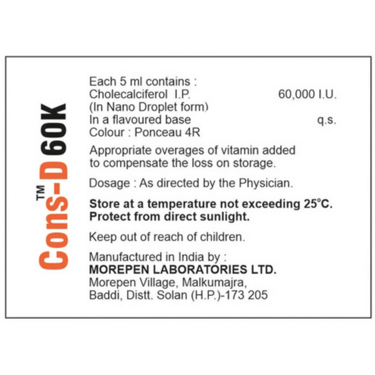 Cons-D60K Sugar Free Oral Solution 5 ml, Pack of 1 Solution Cons-D60K Sugar Free Oral Solution 5 ml, Pack of 1 Solution