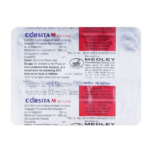 Corsita M 50 mg/1000 mg Tablet 10's, Pack of 10 TabletS Corsita M 50 mg/1000 mg Tablet 10's, Pack of 10 TabletS