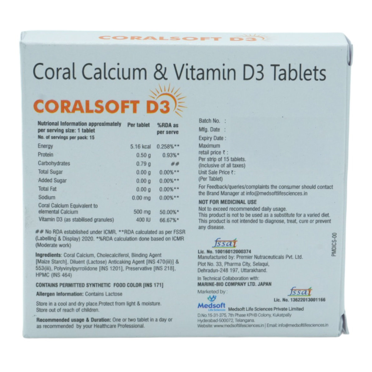 Coralsoft D3 Tablet 15's, Pack of 15 TABLETS Coralsoft D3 Tablet 15's, Pack of 15 TABLETS