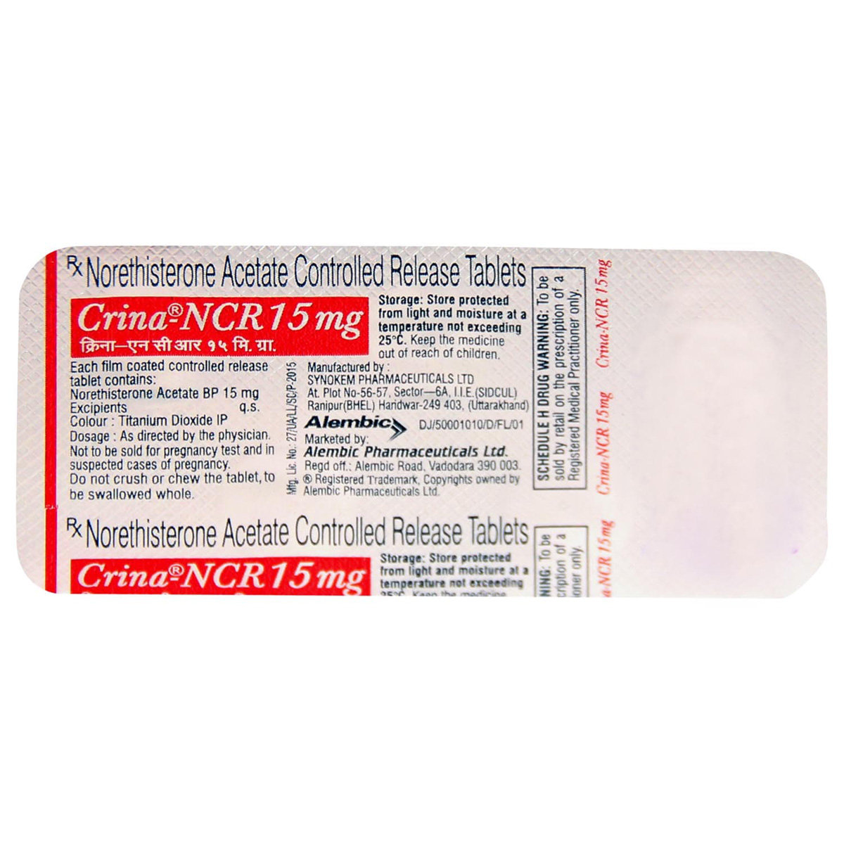 Crina-NCR 15 mg Tablet 5's, Pack of 5 TABLETS Crina-NCR 15 mg Tablet 5's, Pack of 5 TABLETS
