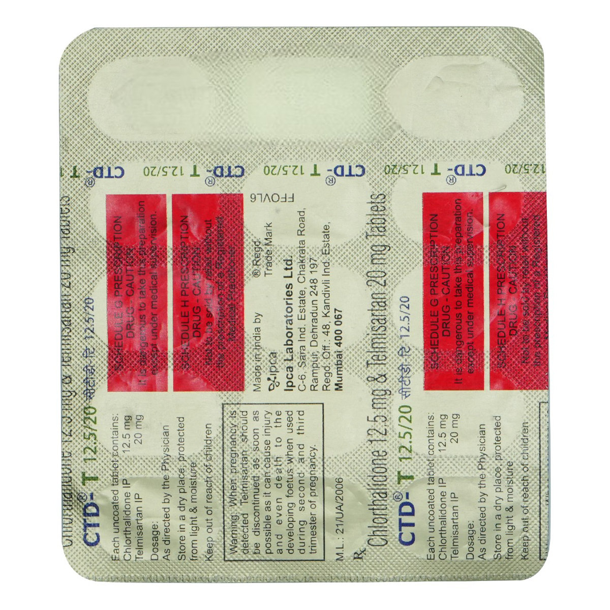 CTD-T 12.5/20 Tablet 15's, Pack of 15 TABLETS CTD-T 12.5/20 Tablet 15's, Pack of 15 TABLETS