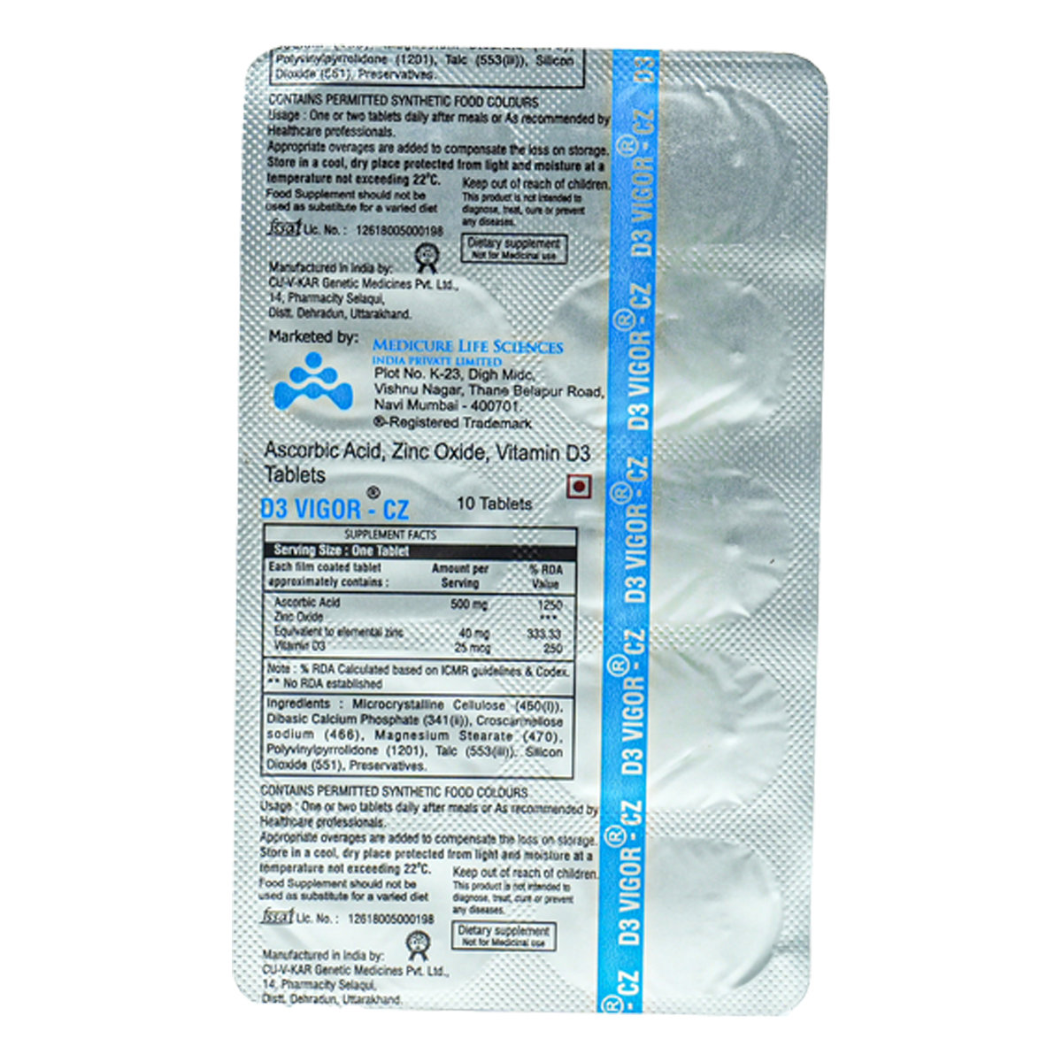 D3 Vigor-CZ Tablet 10's, Pack of 10 D3 Vigor-CZ Tablet 10's, Pack of 10