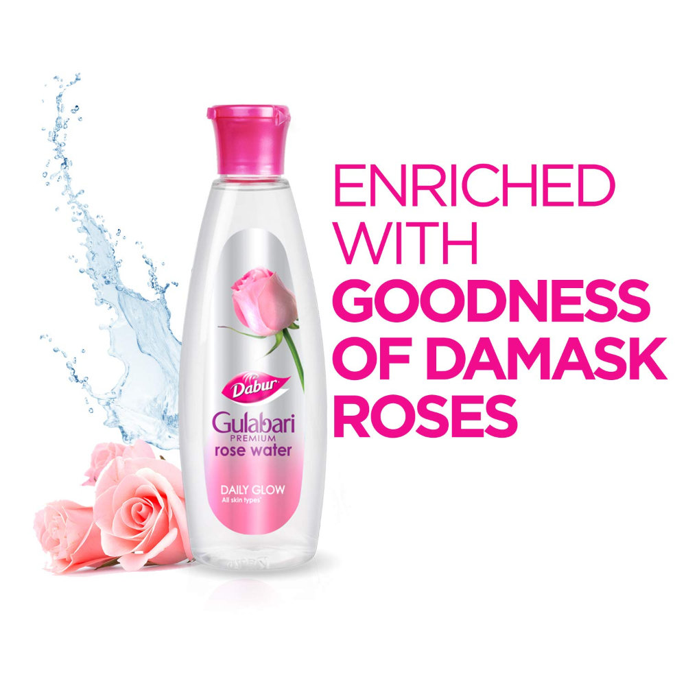 Dabur Gulabari Premium Rose Water 120 ml | Goodness Of Damask Rose | Cleanses & Hydrates Skin | For Daily Glow | For All Skin Type, Pack of 1 Dabur Gulabari Premium Rose Water 120 ml | Goodness Of Damask Rose | Cleanses & Hydrates Skin | For Daily Glow | For All Skin Type, Pack of 1