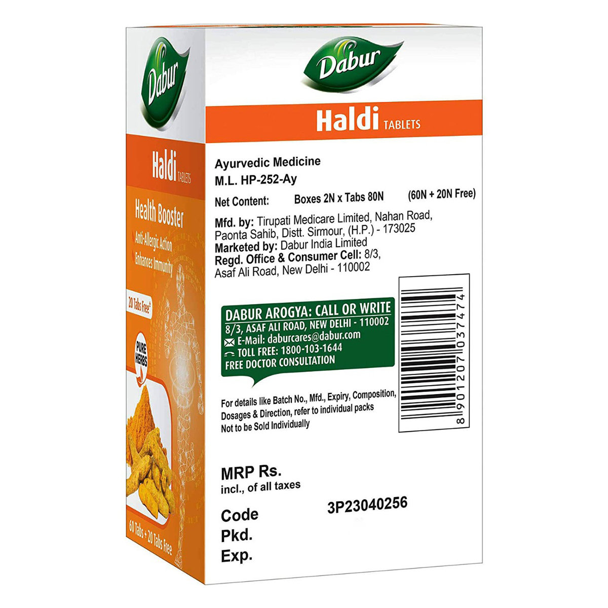 Dabur Haldi, 60 Tablets + 20 Tablets Free, Pack of 1 Dabur Haldi, 60 Tablets + 20 Tablets Free, Pack of 1