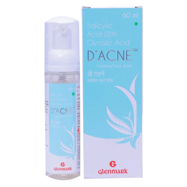D'Acne Foaming Face Wash, 60 ml | Salicylic Acid &amp; Glycolic Acid | Fights Acne, Pack of 1