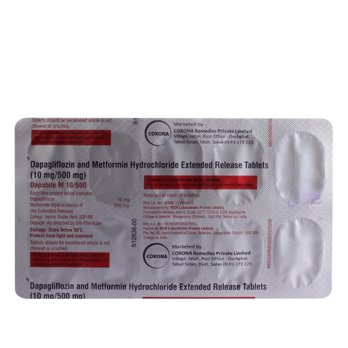 Dapabite M 10 mg/500 mg Tablet 10's, Pack of 10 TabletS Dapabite M 10 mg/500 mg Tablet 10's, Pack of 10 TabletS