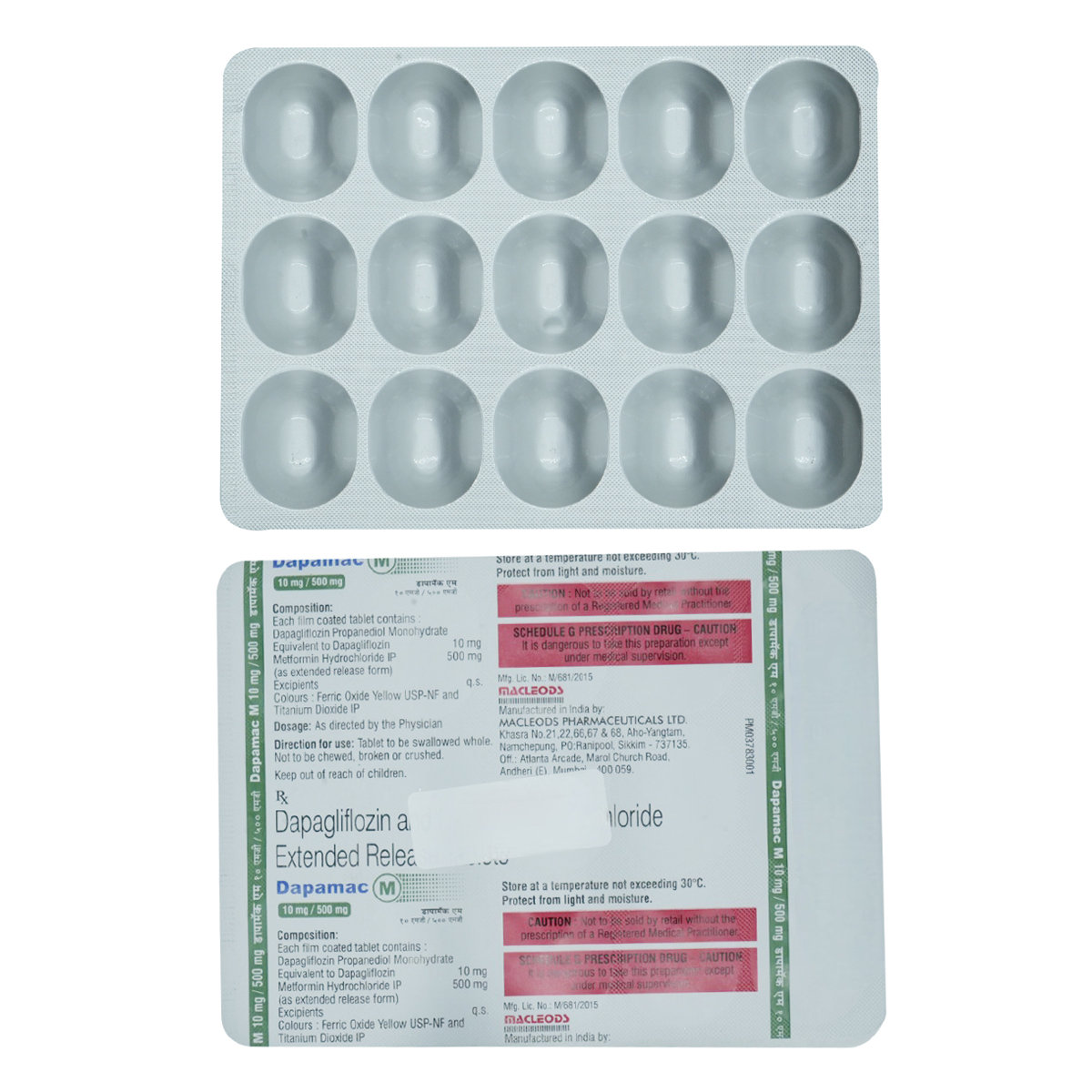 Dapamac M 10 mg/500 mg Tablet 15's, Pack of 15 TABLETS Dapamac M 10 mg/500 mg Tablet 15's, Pack of 15 TABLETS