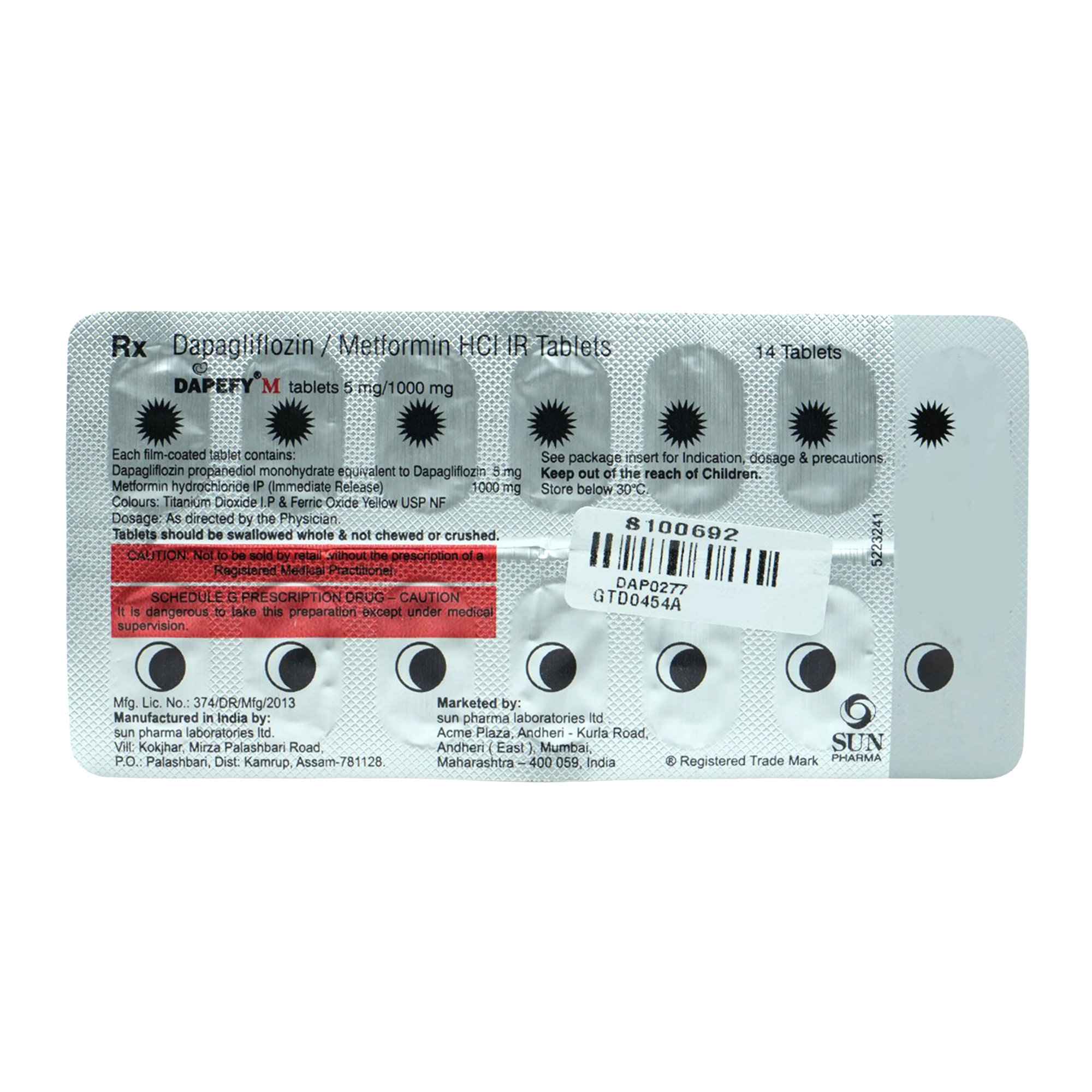 Dapefy M 5 mg/1000 mg Tablet 14's, Pack of 14 TabletS Dapefy M 5 mg/1000 mg Tablet 14's, Pack of 14 TabletS