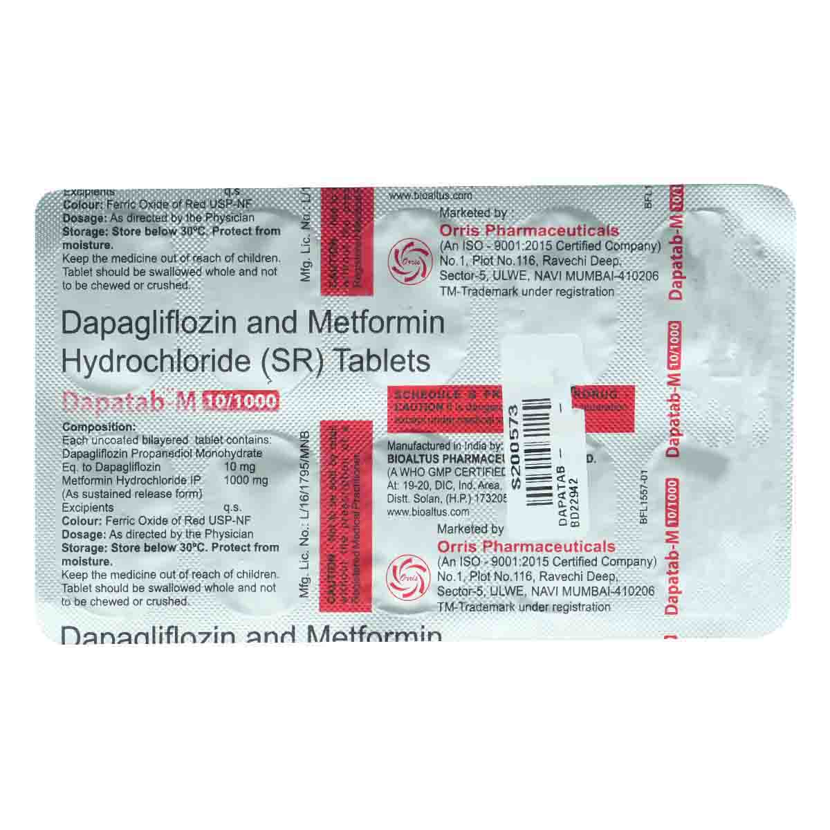 Dapatab-M 10 mg/1000 mg Tablet 10's, Pack of 10 TABLETS Dapatab-M 10 mg/1000 mg Tablet 10's, Pack of 10 TABLETS