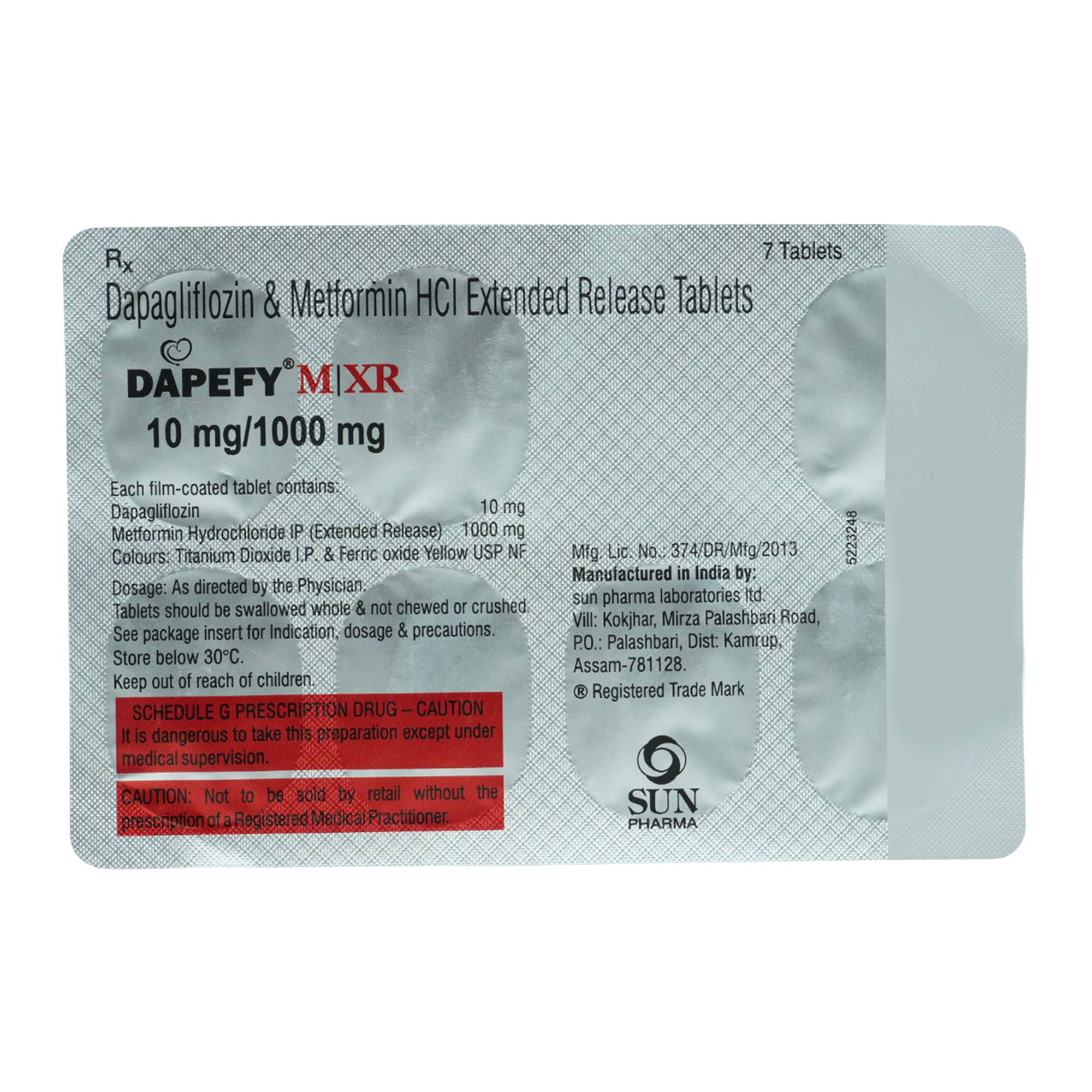 Dapefy M XR 10 mg/1000 mg Tablet 7's, Pack of 7 TABLETS Dapefy M XR 10 mg/1000 mg Tablet 7's, Pack of 7 TABLETS