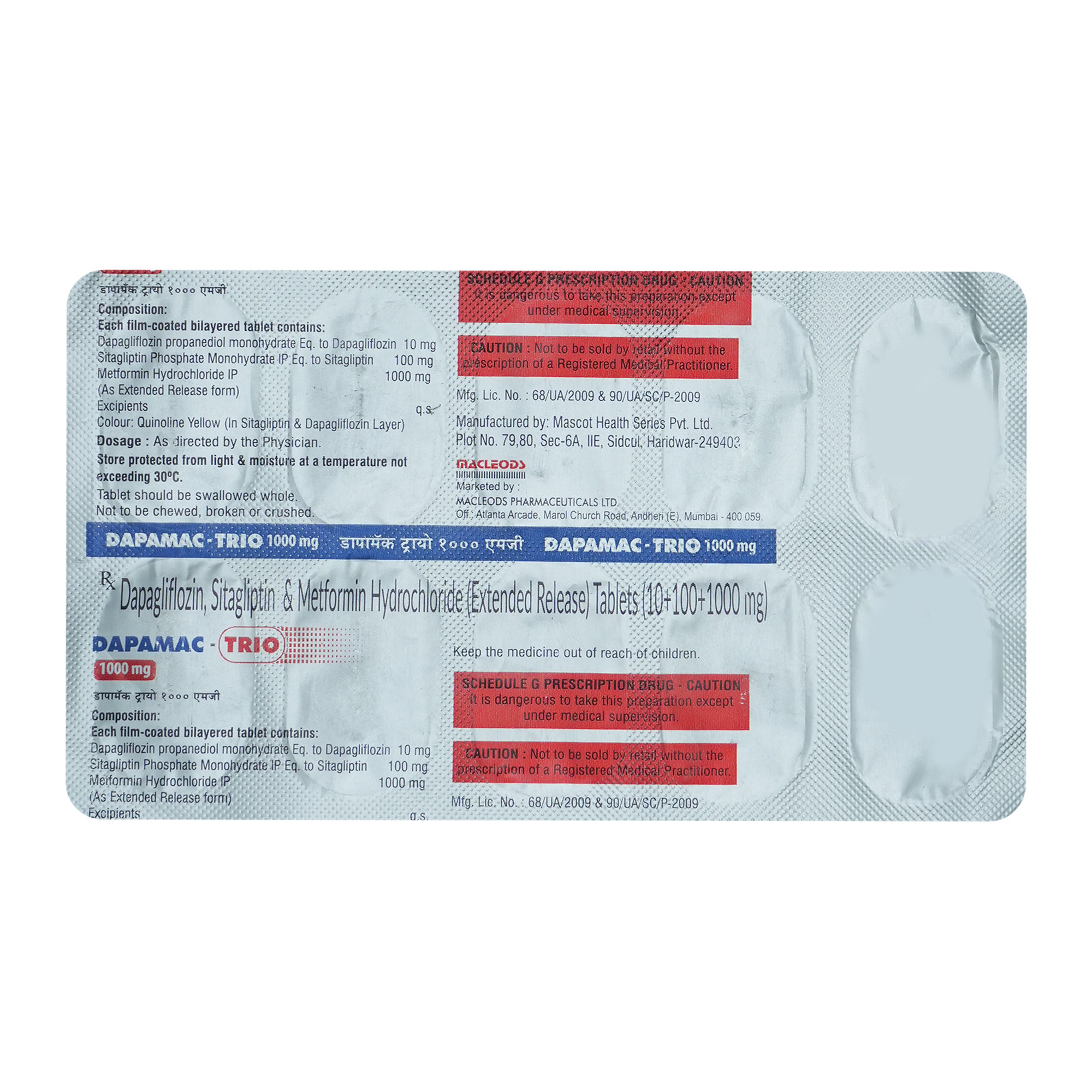 Dapamac-Trio 1000 mg Tablet 10's, Pack of 10 TabletS Dapamac-Trio 1000 mg Tablet 10's, Pack of 10 TabletS