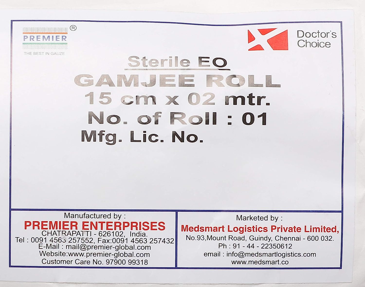 Doctor's Choice Gamjee Roll Sterile 15 x 200 cm, 1 Count, Pack of 1 Doctor's Choice Gamjee Roll Sterile 15 x 200 cm, 1 Count, Pack of 1