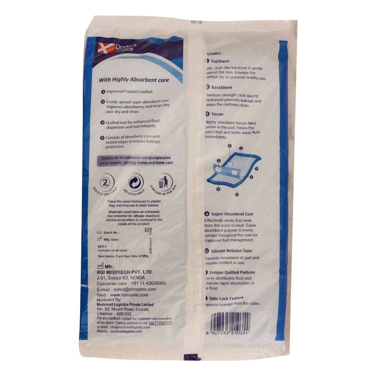 Doctor's Choice Absorbable Medical Underpad 60 X 90 cm, 1 Count, Pack of 1 Doctor's Choice Absorbable Medical Underpad 60 X 90 cm, 1 Count, Pack of 1