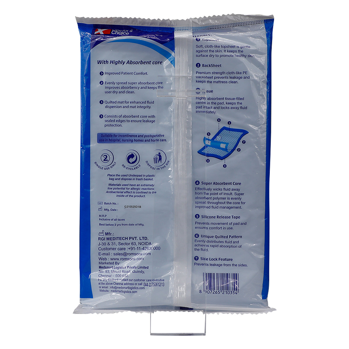 Doctor's Choice Absorbable Medical Underpad 60 X 90 cm, 1 Count, Pack of 1 Doctor's Choice Absorbable Medical Underpad 60 X 90 cm, 1 Count, Pack of 1