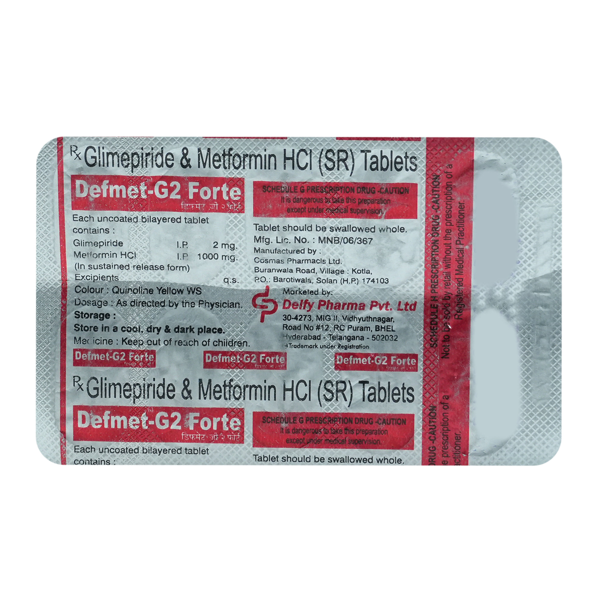 Defmet G2 Forte Tablet 10's, Pack of 10 TABLETS Defmet G2 Forte Tablet 10's, Pack of 10 TABLETS