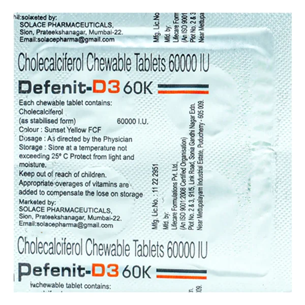 Defenit-D3 60K Chewable Tablet 4's, Pack of 4