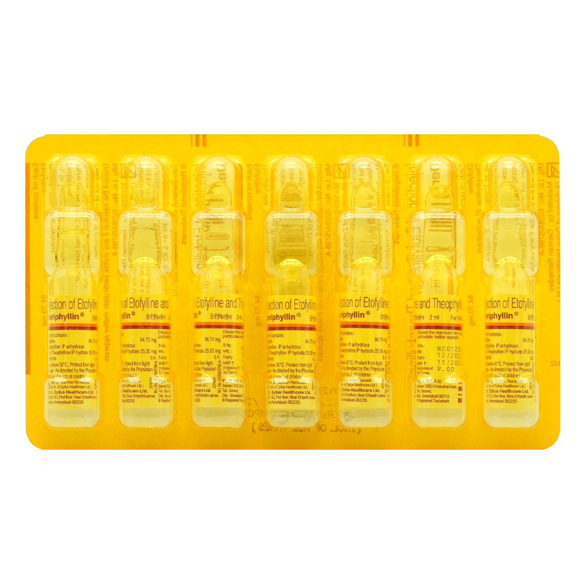 Deriphyllin Injection 7x2 ml, Pack of 1 INJECTION Deriphyllin Injection 7x2 ml, Pack of 1 INJECTION