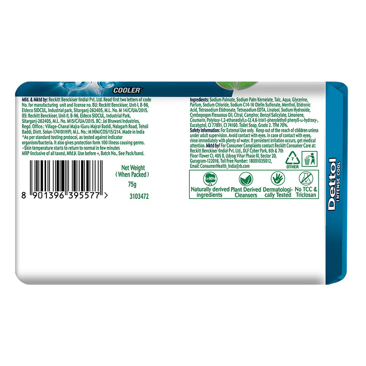 Dettol Cool Soap 75 gm | Kills 99.9% Germs | Prevent Body Odour | With Intense Cooling Effect | IMA Recommended, Pack of 1 Dettol Cool Soap 75 gm | Kills 99.9% Germs | Prevent Body Odour | With Intense Cooling Effect | IMA Recommended, Pack of 1
