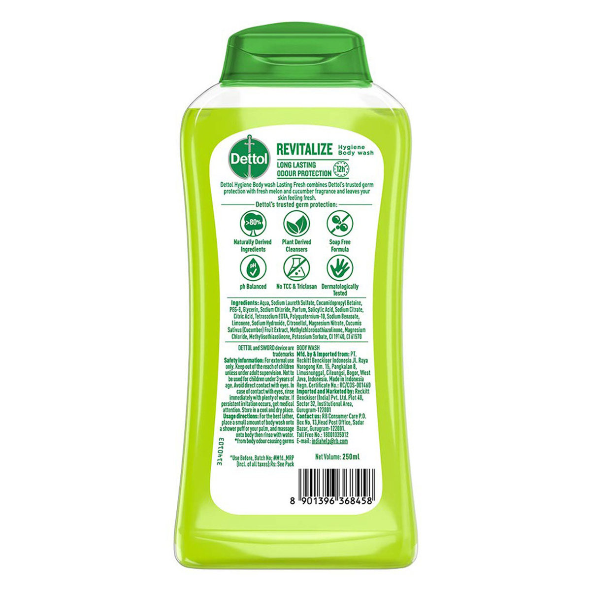 Dettol Revitalize Body Wash 250 ml | Honeydew Melon & Cucumber | Odour Protection Upto 12 Hrs | pH Balanced | Soap Free Formula | IMA Recomended, Pack of 1 Dettol Revitalize Body Wash 250 ml | Honeydew Melon & Cucumber | Odour Protection Upto 12 Hrs | pH Balanced | Soap Free Formula | IMA Recomended, Pack of 1