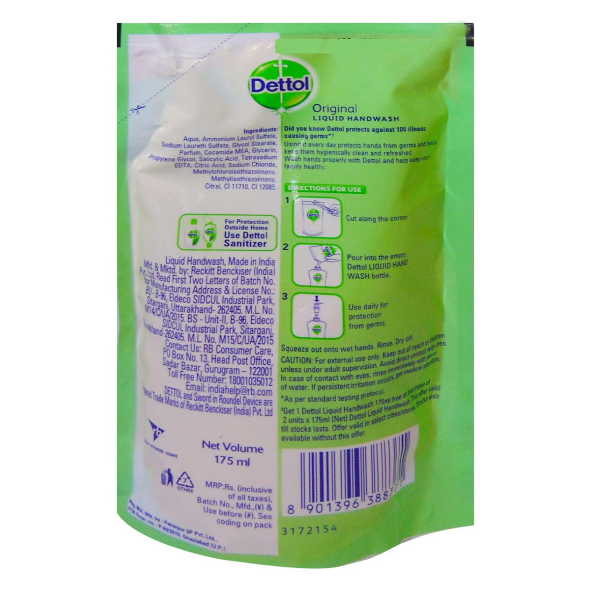 Dettol Original Liquid Handwash, 525 ml (3 x 175 ml), Pack of 1 Dettol Original Liquid Handwash, 525 ml (3 x 175 ml), Pack of 1