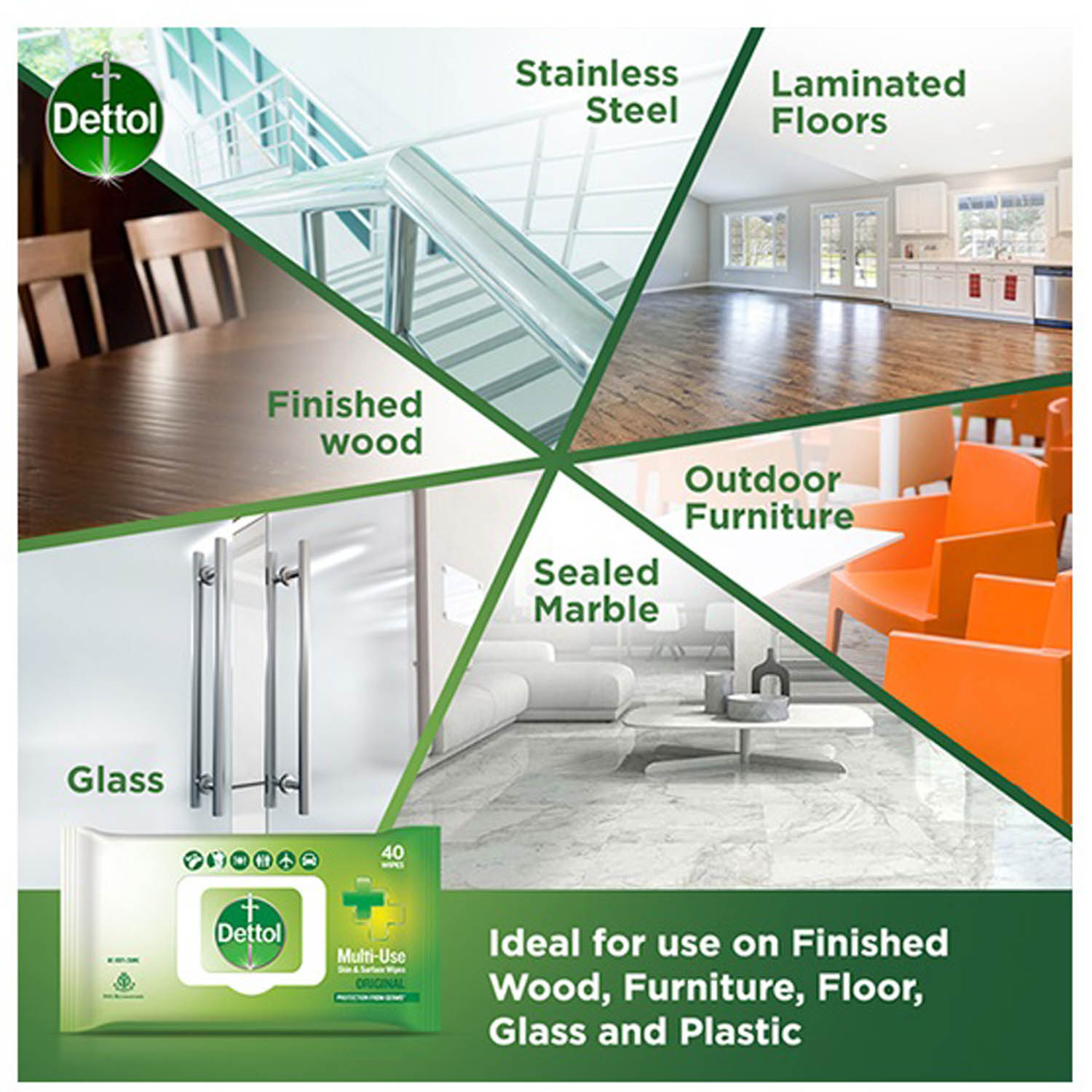 Dettol Original Multi-Use Skin & Surface Wipes, 40 Count, Pack of 1 Dettol Original Multi-Use Skin & Surface Wipes, 40 Count, Pack of 1