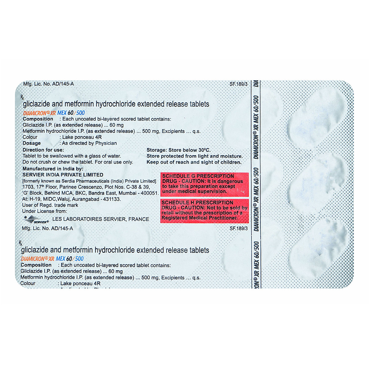 Diamicron XR MEX 60/500 Tablet 15's, Pack of 15 TABLETS Diamicron XR MEX 60/500 Tablet 15's, Pack of 15 TABLETS