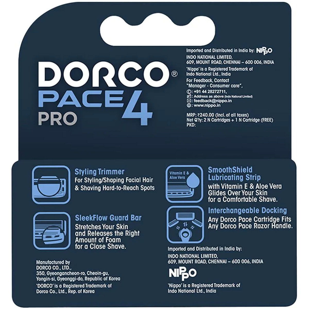 Dorco Pace 4 Pro Cartridges, 2 Count, Pack of 1 Dorco Pace 4 Pro Cartridges, 2 Count, Pack of 1