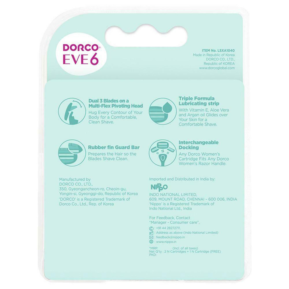 Dorco Eve 6 Cartridges, 2 Count, Pack of 1 Dorco Eve 6 Cartridges, 2 Count, Pack of 1