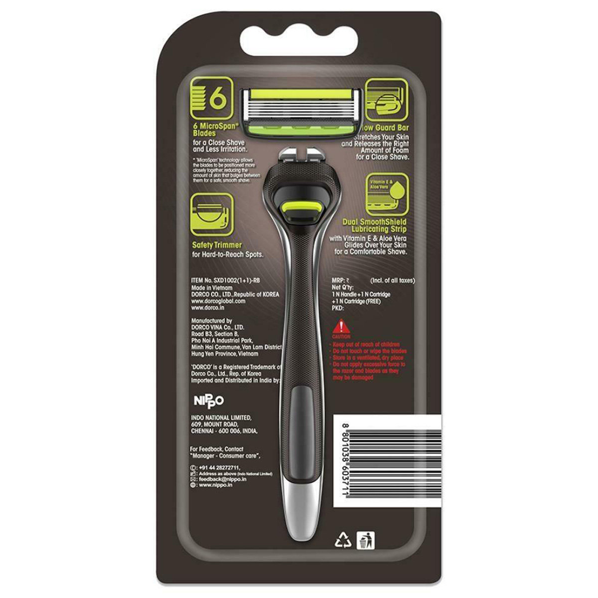 Dorco Pace Pro 6 Razor+Cartridge, 2 Count, Pack of 1 Dorco Pace Pro 6 Razor+Cartridge, 2 Count, Pack of 1