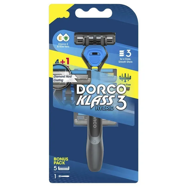 Dorco Klass 3 Hybrid Razor+Cartridge, 5 Count, Pack of 1