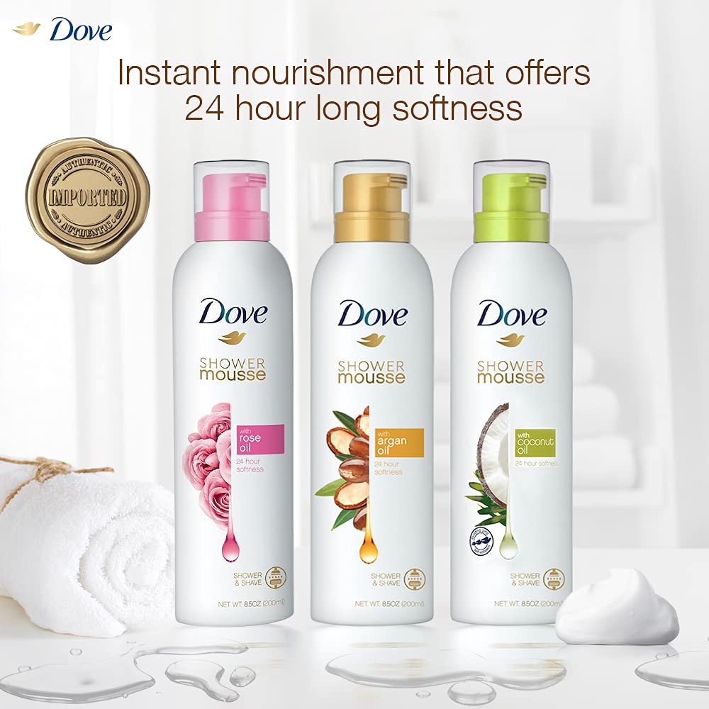 Dove Shower Mousse with Coconut Oil 200 ml | Gentle Cleansing | Provides 24Hr Softness, Pack of 1 Dove Shower Mousse with Coconut Oil 200 ml | Gentle Cleansing | Provides 24Hr Softness, Pack of 1