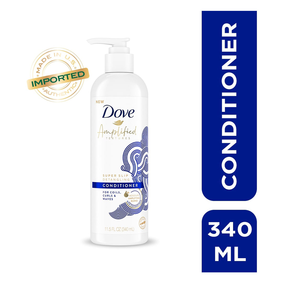 Dove Amplified Super Slip Detangling Conditioner for Coils, Curls & Wave Hairs, 340 ml, Pack of 1 Dove Amplified Super Slip Detangling Conditioner for Coils, Curls & Wave Hairs, 340 ml, Pack of 1