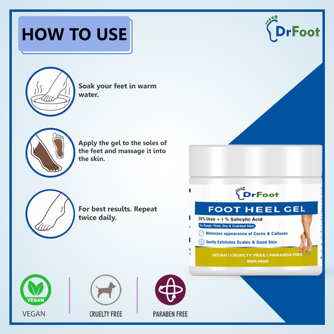 Dr Foot Foot Heel Gel 100 gm | Urea & Salicyic Acid | Gently Exfoliates Dead Cells & Scales | Reduces Corn & Calluses | For Rough, Thick, Dry & Cracked Feet, Pack of 1 Dr Foot Foot Heel Gel 100 gm | Urea & Salicyic Acid | Gently Exfoliates Dead Cells & Scales | Reduces Corn & Calluses | For Rough, Thick, Dry & Cracked Feet, Pack of 1