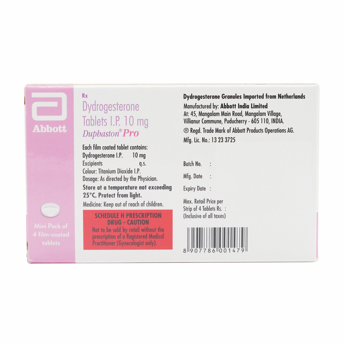 Duphaston Pro Tablet 4's, Pack of 4 TABLETS Duphaston Pro Tablet 4's, Pack of 4 TABLETS